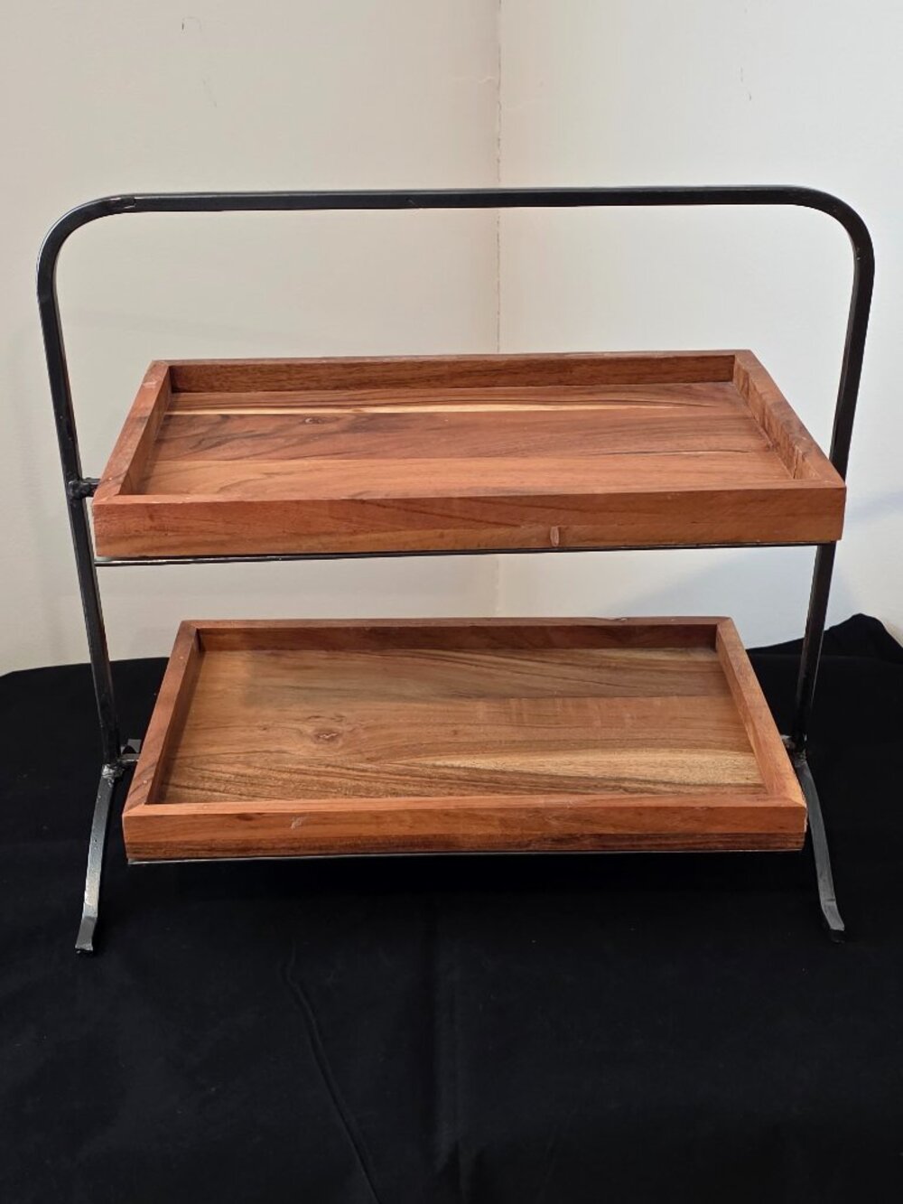Acacia Wood Serving Tray 2 Tier for parties or gatherings. Made of wood, Iron.